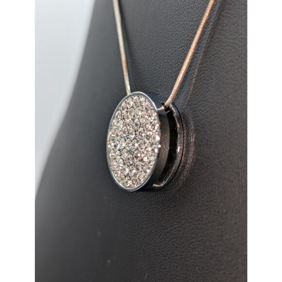925 Sterling Silver Chain W/ Silver Tone CZ Encrusted Pendant 18" Necklace - Picture 3 of 10